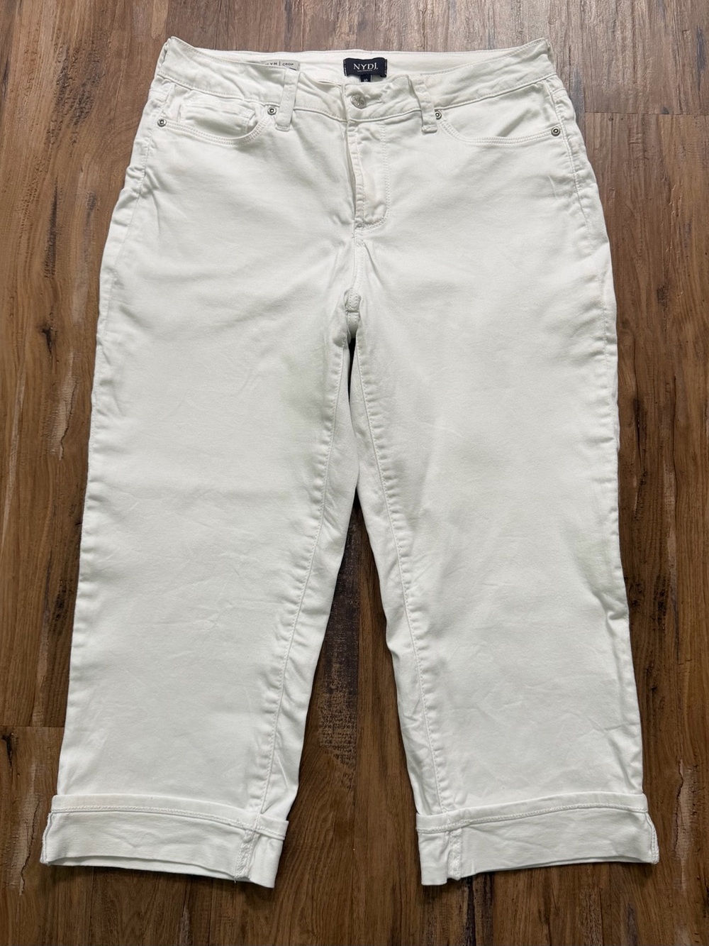 NYDJ White Cropped Straight Leg Cuffed Relaxed Preppy Coastal Women's Denim Jean